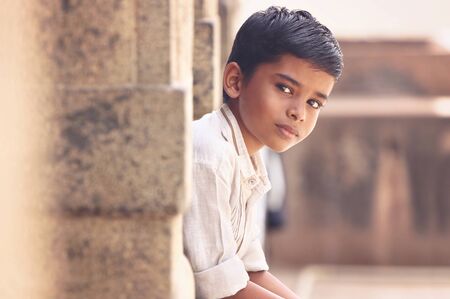 Portrait of Indian Boy Posing to Cameraの写真素材
