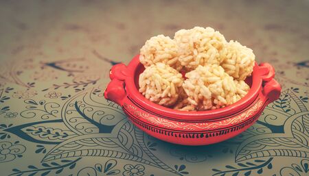 Indian Traditional Puffed Rice Balls or Pori Urundaiの写真素材