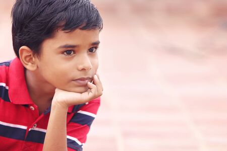 Portrait of Indian Little boy Posing to Camera with Expressionの写真素材