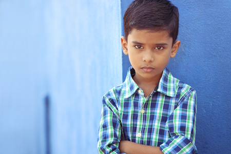 Portrait of Indian Little boy Posing to Camera with Expressionの写真素材