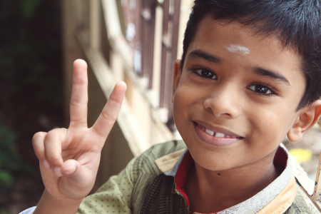 Portrait of Indian Little boy Posing to Camera with Expressionの写真素材