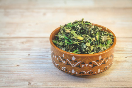 Indian traditional food spinach salad (Keerai Thoran or Keerai Poriyal )