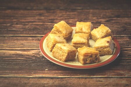 Turkish traditional snacks Pistachio Baklavaの写真素材