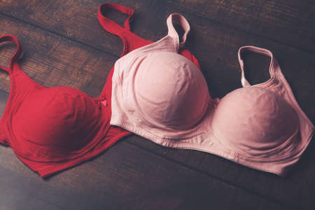 Woman's Bra Isolated on wooden tableの写真素材