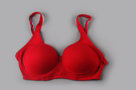 Woman's Bra Isolated on Gray Backgroundの写真素材