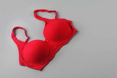 Woman's Bra Isolated on Gray Backgroundの写真素材
