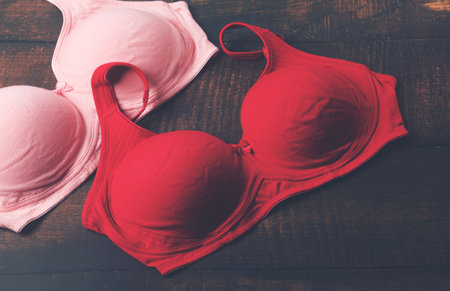 Woman's Bra Isolated on wooden tableの写真素材