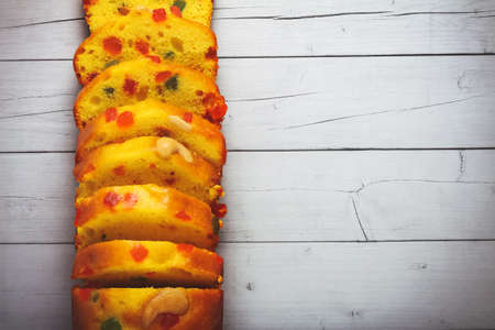 Home made Delicious plums cake on wooden tableの写真素材