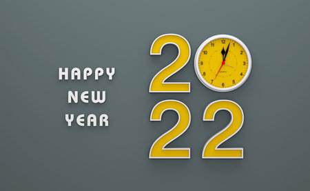 New Year 2022 Creative Design Concept with Clock- 3D Rendered Image