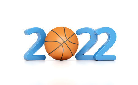 New Year 2022 Creative Design Concept with Basketball - 3D Rendered Image