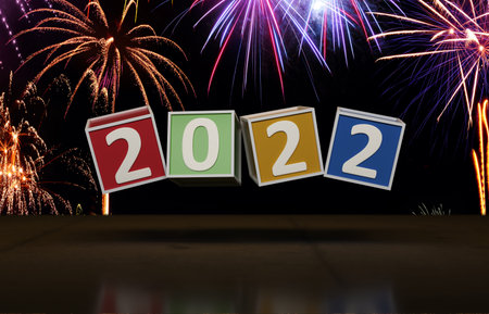 New Year 2022 Creative Design Concept with Fireworks - 3D Rendered Image