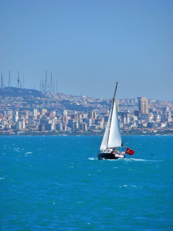 Sailboat in a sunny day off Istanbul coastの写真素材