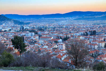 Mugla ariel cityscape during sunset.