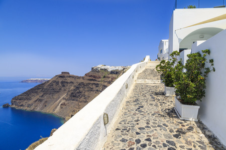 Street of Thira town in Santorini island, Greeceの写真素材