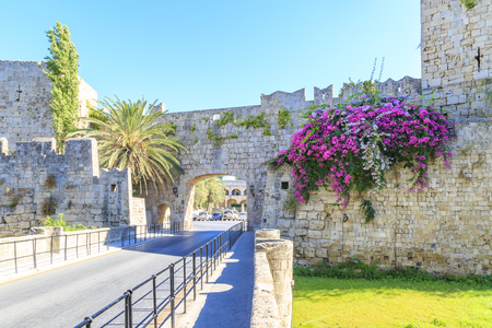 Elefterias gate of old town Rhodes walls in Rhodes, Dodecanese, Greeceのeditorial素材