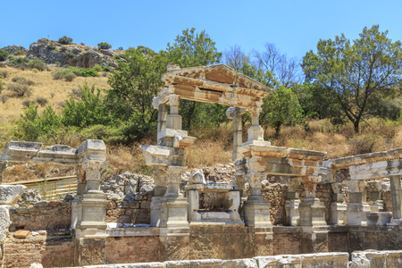 The Nymphaeum Traiani in ancient city Ephesus, Izmir, Turkeyの写真素材