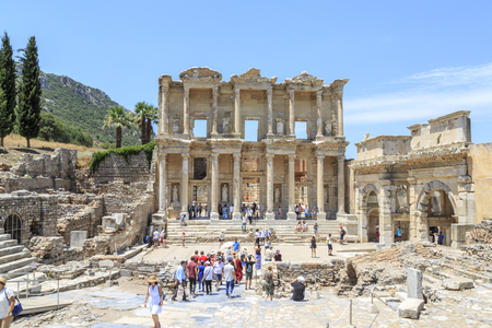 Ephesus, Izmir, Turkey - July 8, 2018 : People are visiting library of Celsus in ancient city Ephesusのeditorial素材