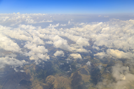 Anatolia mountains from sky with clouds in Turkeyの写真素材
