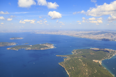 Prince islands from sky (Buyukada, heybeliada, and burgazada respectively ) from sky in Istanbul, Turkeyの写真素材