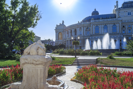 The sculpture of youth in the park near opera house in Odessa, Ukraineのeditorial素材