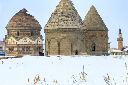 Famous historical three kumbets (uc kumbetler) in Erzurum, Turkeyの写真素材
