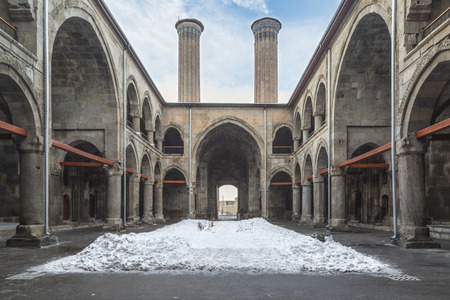 Inside of Cifte Minareli (Double minarets) medrese (old school) in Erzurum, Turkey in winterのeditorial素材