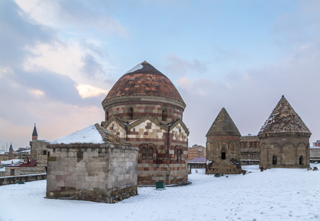 Uc kumbetler (three kumbets) historical tombs in Erzurum, Turkeyのeditorial素材