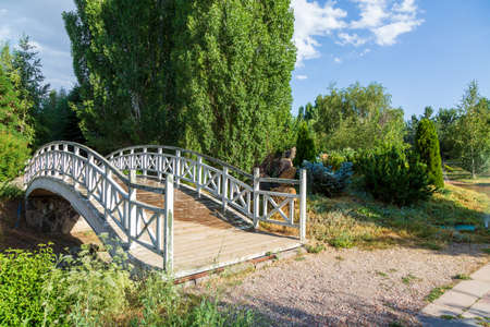 Bridge in Ata botanical garden in summertime in Erzurum, Turkeyの写真素材