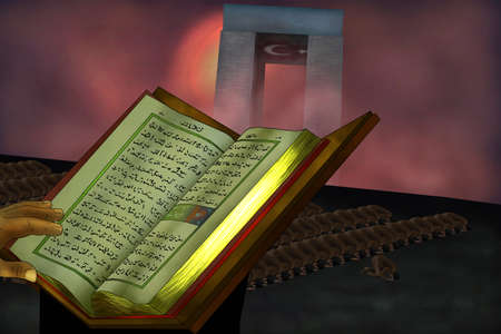 With the soldier praying and the Quranの写真素材