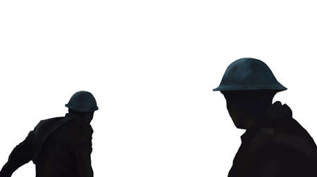 silhouette of two soldiers on a white backgroundの写真素材