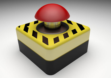Isolated emergency stop button on white background