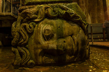 03,23,2019, Sultanahmet, Istanbul, Turkey, statue of medusa in the Basilica Cisternのeditorial素材