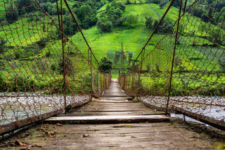 Firtina Creek Rope Bridge, Camlihemsin, Rize, Turkeyの写真素材