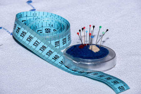 mesure and needle from sewing materials used by tailorsの写真素材