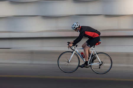 10/04/2020, Konak, Izmir, Turkey, the bike rider goes in full swing