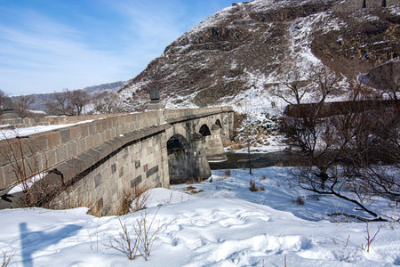 The ancient stone bridge in the center of Kars gives a beautiful view in snowy times.