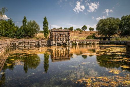 Eflatun Spring is a sacred water monument built during the Hittite Period. The monument depicts the gods who carry the sky and establish a connection between the earth and the sky.の写真素材