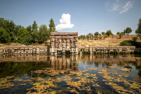 Eflatun Spring is a sacred water monument built during the Hittite Period. The monument depicts the gods who carry the sky and establish a connection between the earth and the sky.の写真素材