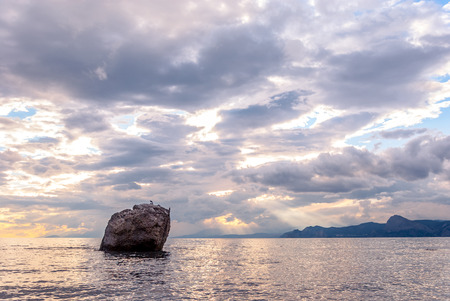 The view of the sunset sky on the Black Sea coast in Crimeaの写真素材