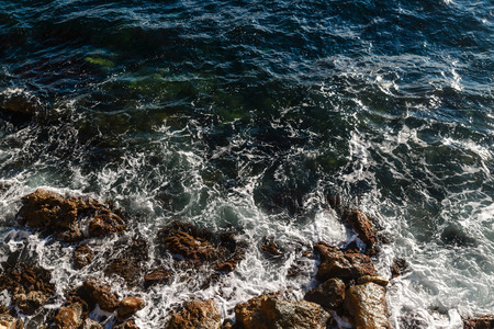 Storm on the sea, foam and waves, top view, abstract patternの写真素材