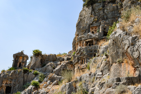 Ancient city of Myra near Demre. Turkey. Asia Minor, ancient tombs made in the rockの写真素材