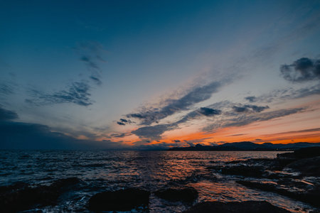 Gorgeous fabulously beautiful sunset on the sea coast