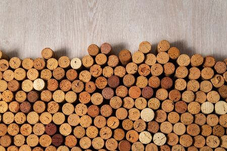 Many used wine corks, creative design backgroundの写真素材