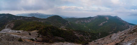 Bonfire in the mountains in the camp in the hike, beauty, nature, active recreation, walk, meditation, relaxationの写真素材