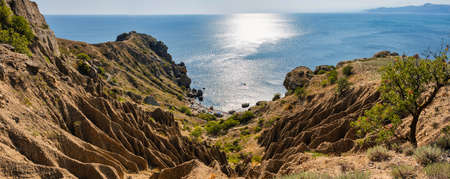 Summer sea mountain landscape on a sunny day, panoramic viewの写真素材