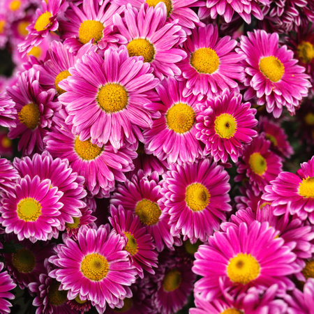 Natural background of beautiful red blooming chrysanthemums in the garden close upの写真素材