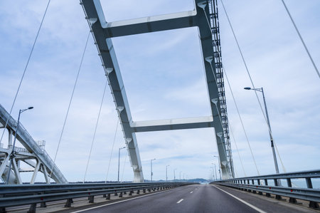 bridge, arches, close-up, highway bridge across the sea without cars