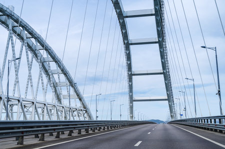 Crimean Bridge, arches, close-up, highway bridge across the seaの写真素材