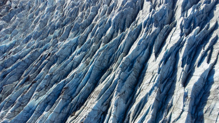 Vatnajokull Glacier in Iceland, Pure Blue Ice at Winter Season, Aerial View.の写真素材