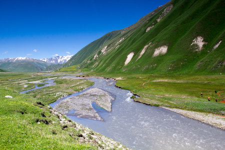 Truso Valley, Georgia. Landscape with Terek river.の写真素材
